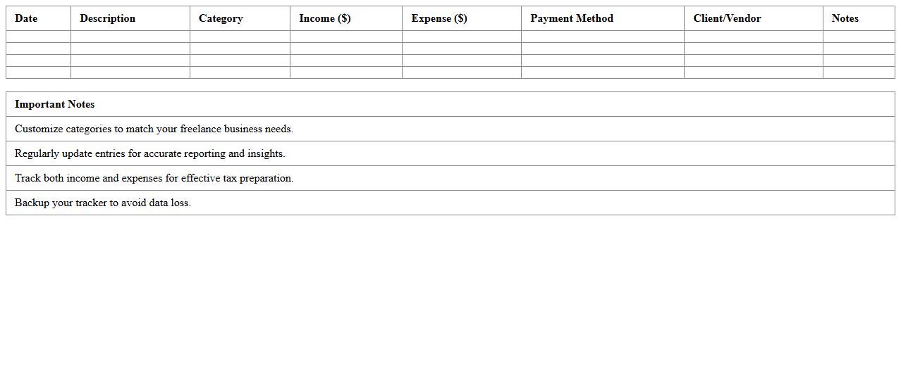 Income and Expense Tracker Excel Template for Freelancers