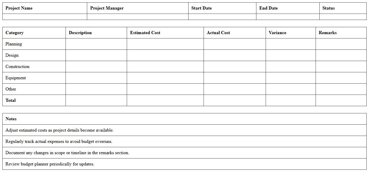 Infrastructure Project Budget Planner Excel File