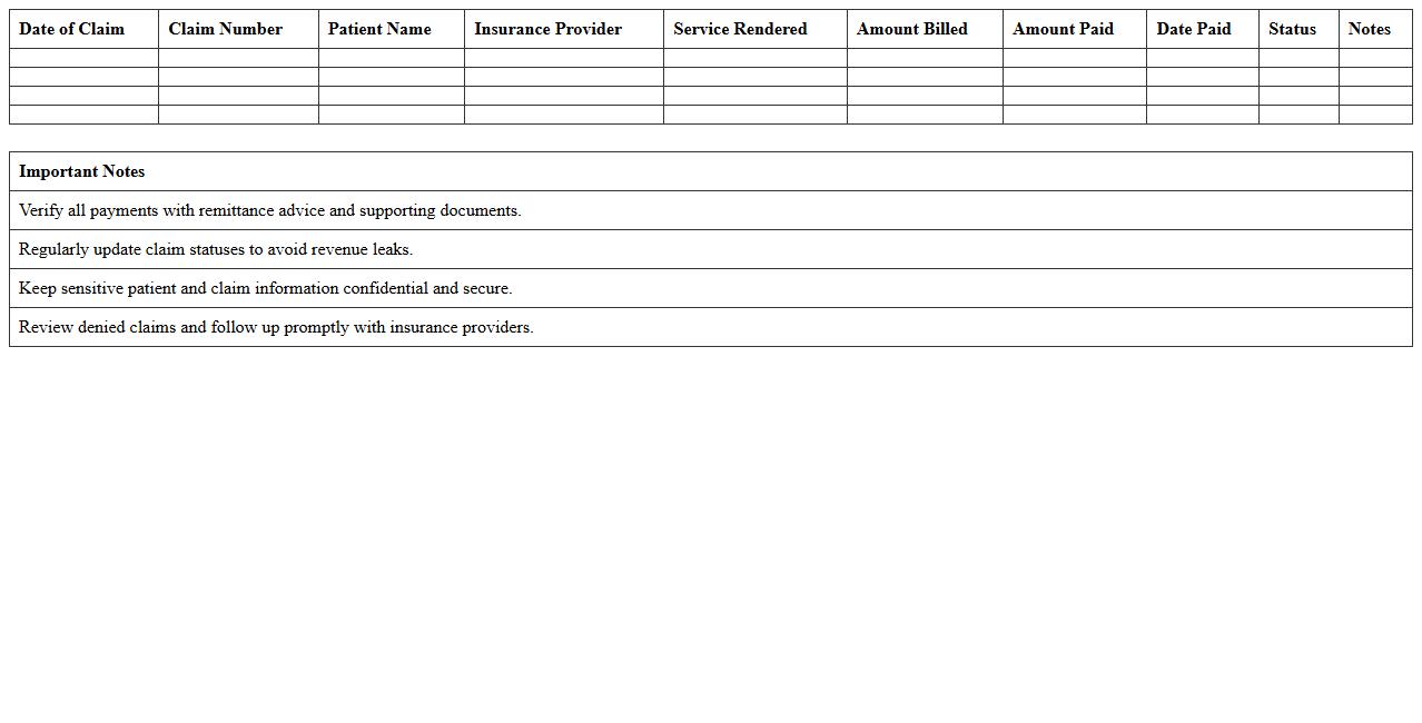Insurance Claims Revenue Tracking Excel Template