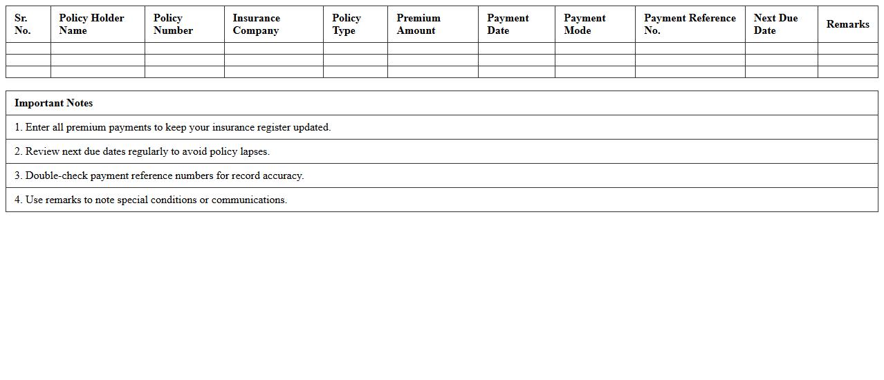 Insurance Payment History Register Excel Template