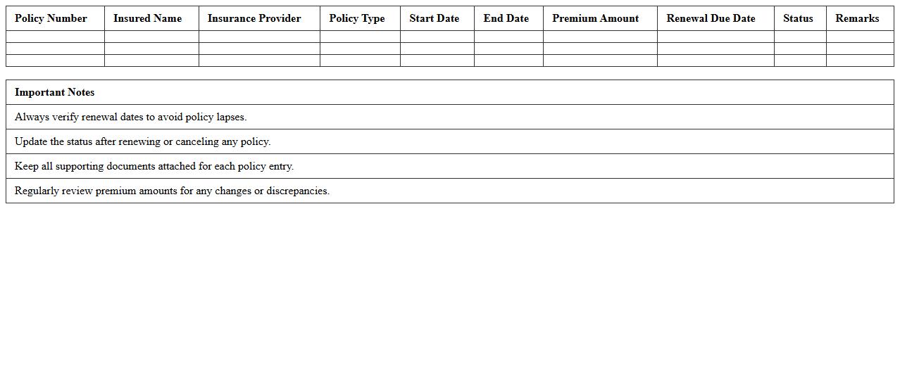 Insurance Renewal Management Excel Template