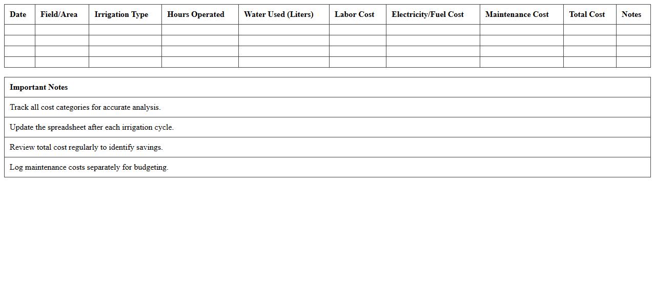 Irrigation Cost Tracking Excel Spreadsheet