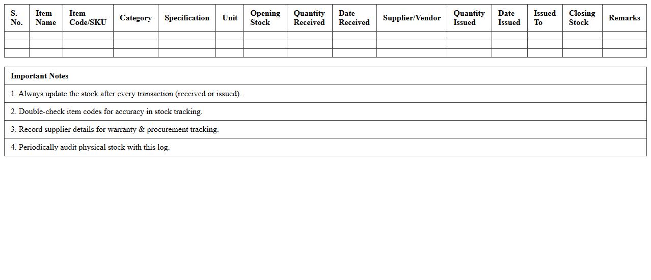 IT Consumables Stock Tracking Template