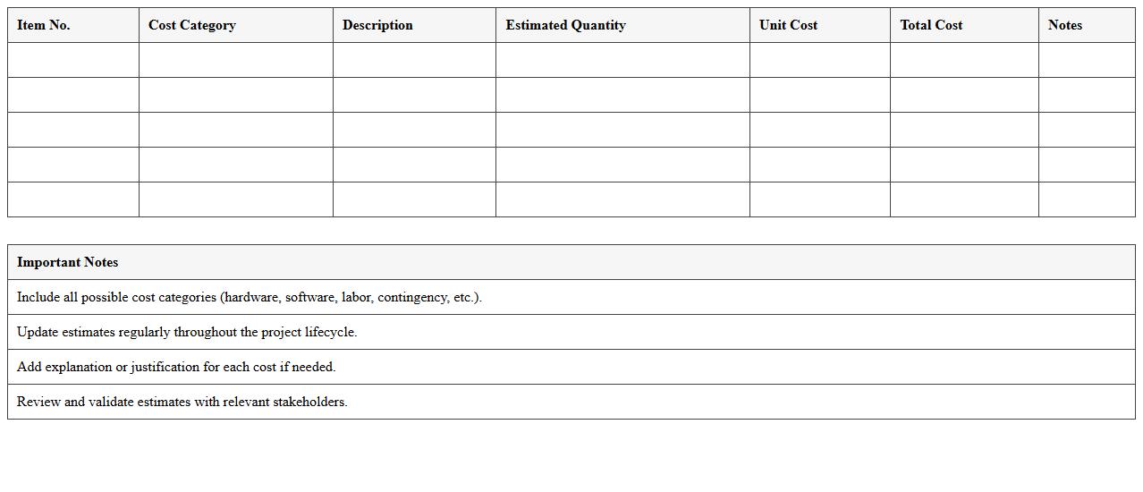 IT Project Cost Estimation Spreadsheet