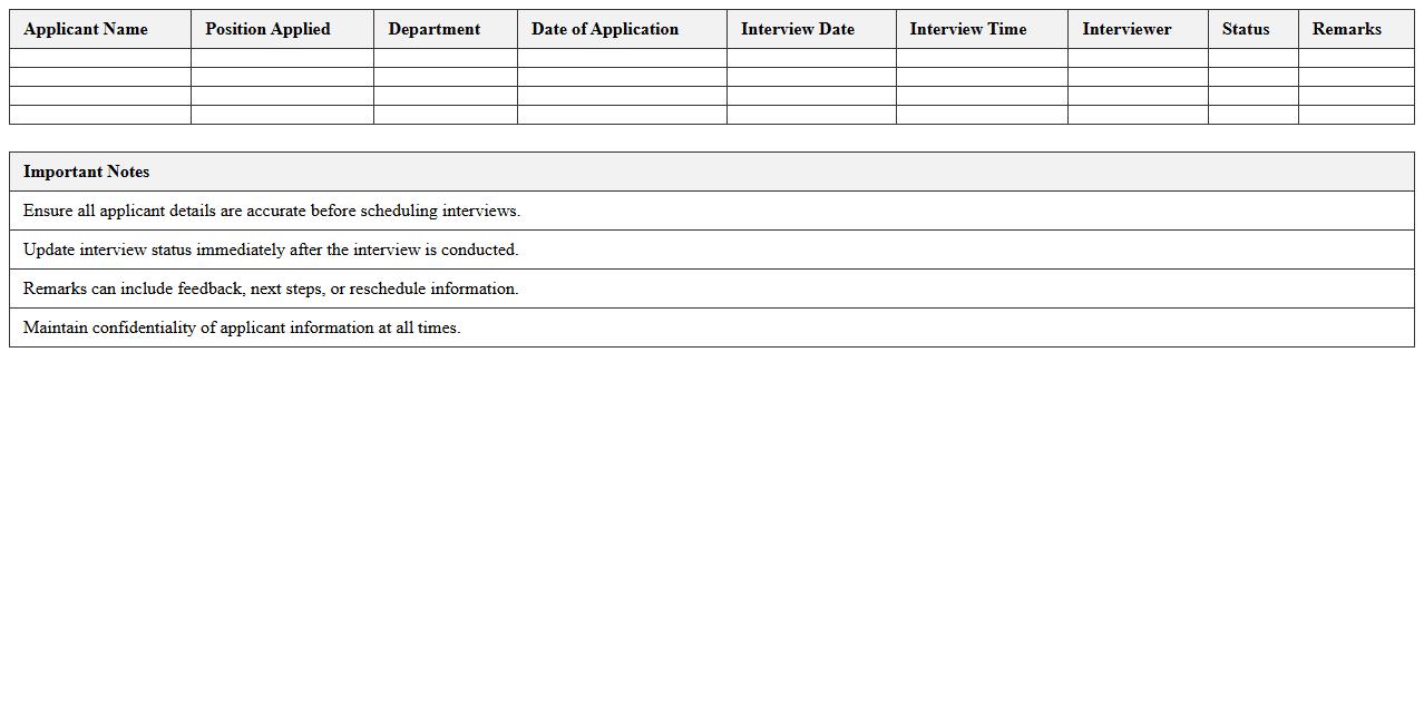 Job Applicant Interview Schedule Tracker Sheet