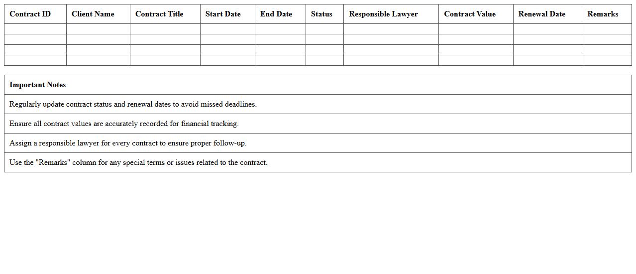 Law Firm Contract Tracking Excel Sheet