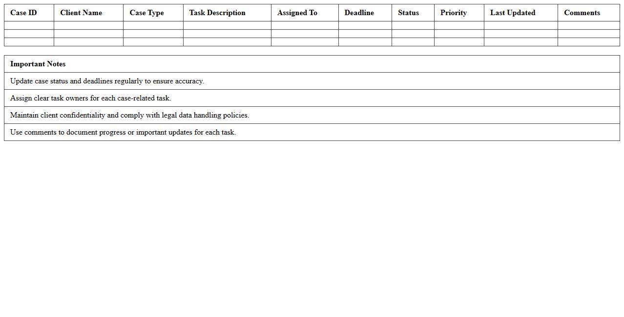 Legal Case Task Tracker Excel Template