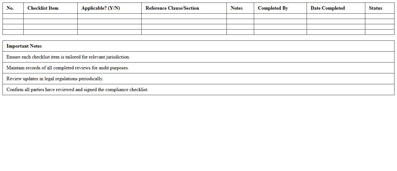 Legal Compliance Checklist Excel for Paralegal Contract Review