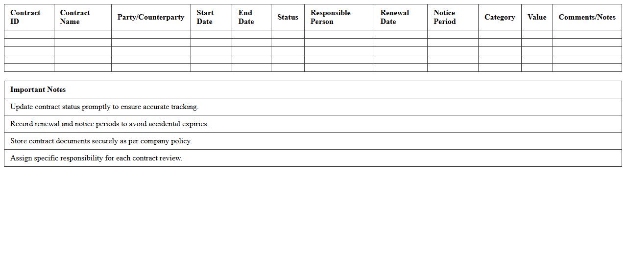 Legal Contracts Status Tracker Template