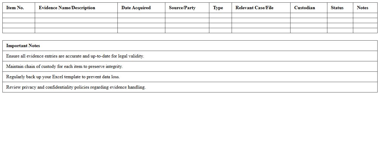 Legal Discovery Evidence List Excel Template