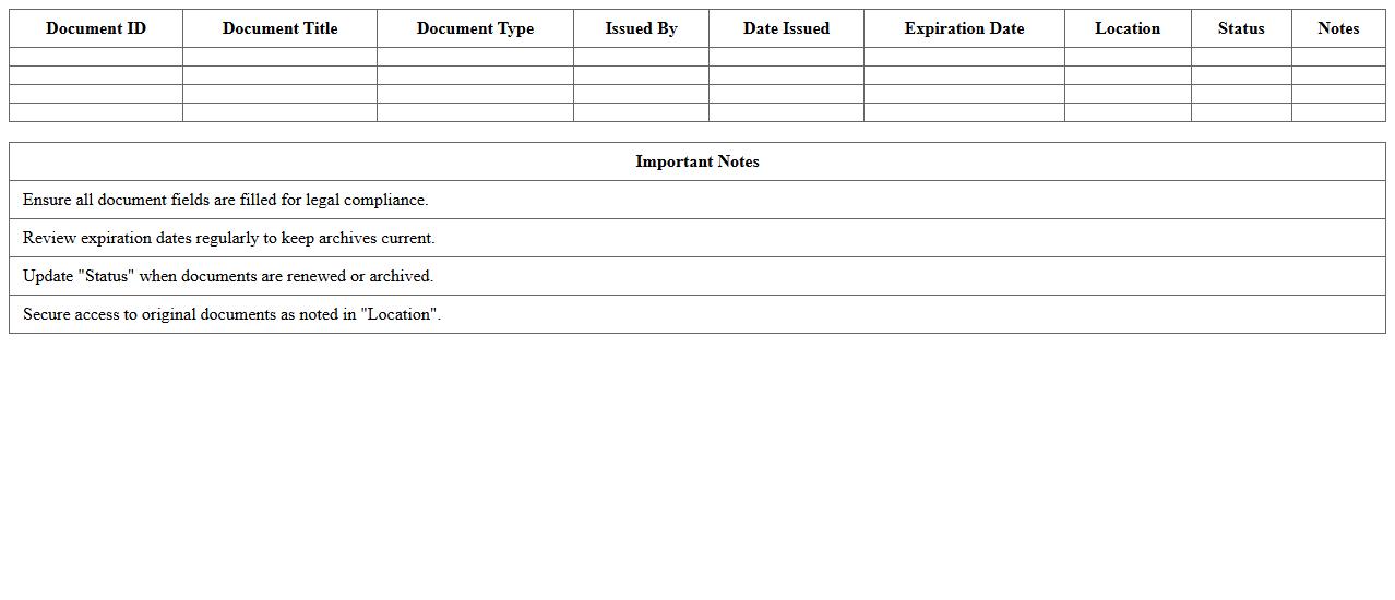Legal Document Archive Inventory Excel Template