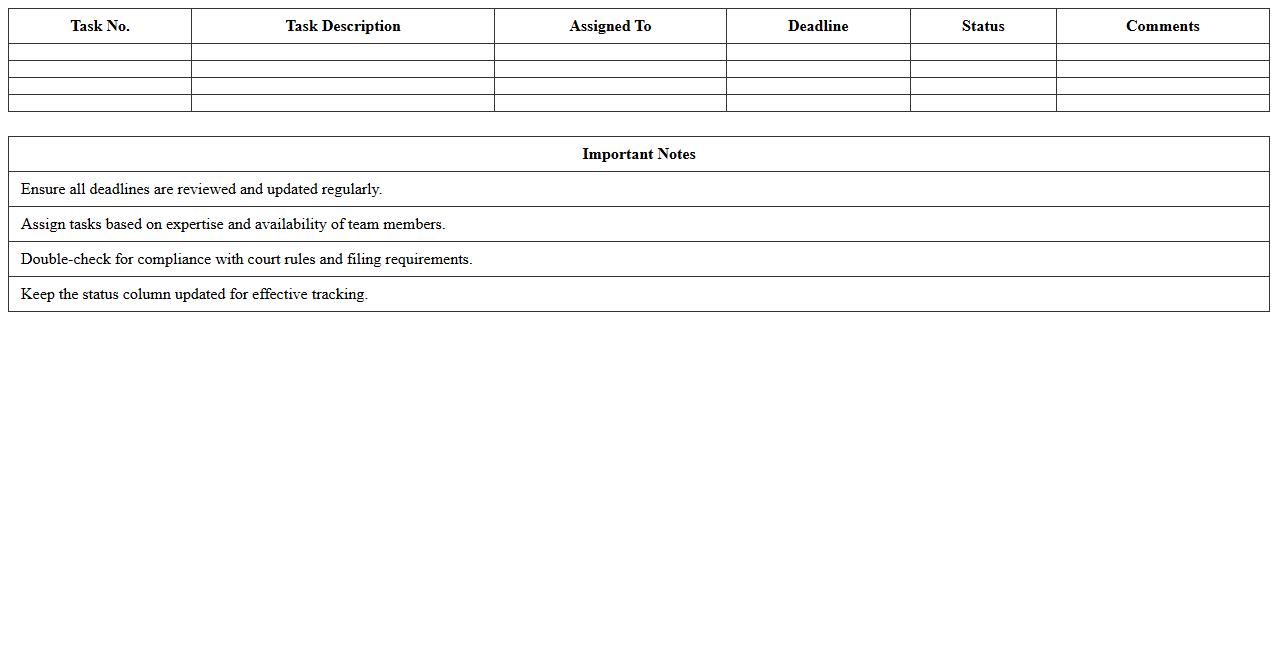 Legal Motion Preparation Task List Template