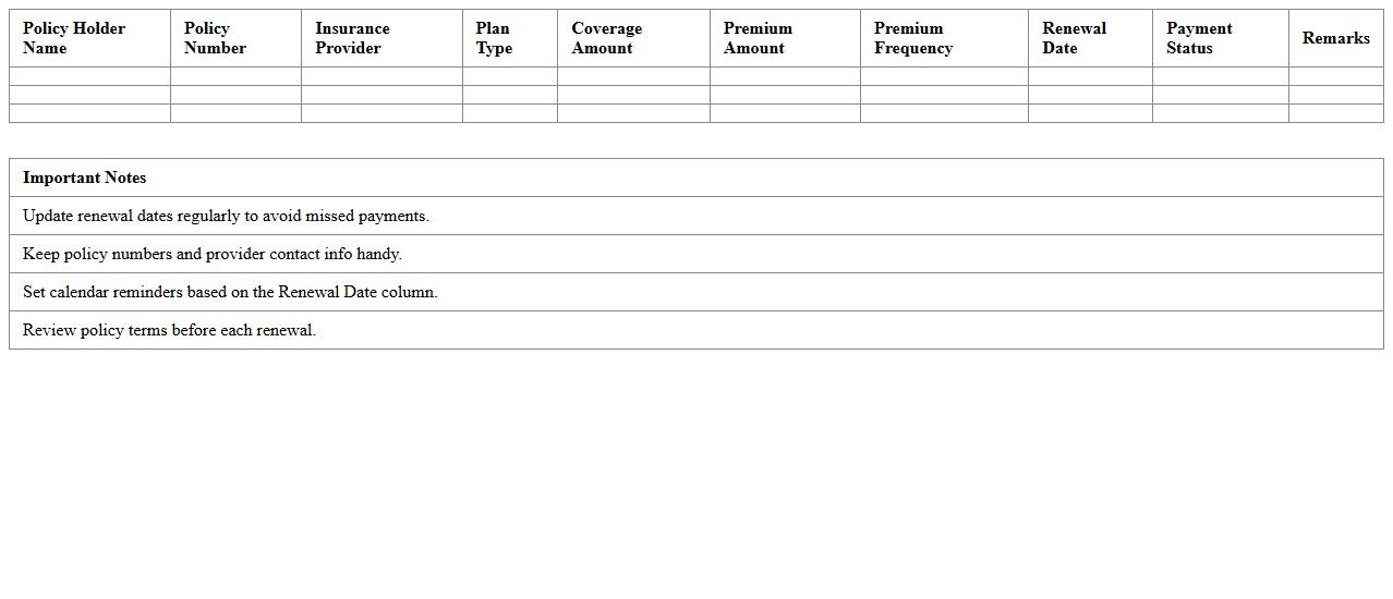 Life Insurance Renewal Reminder Excel File