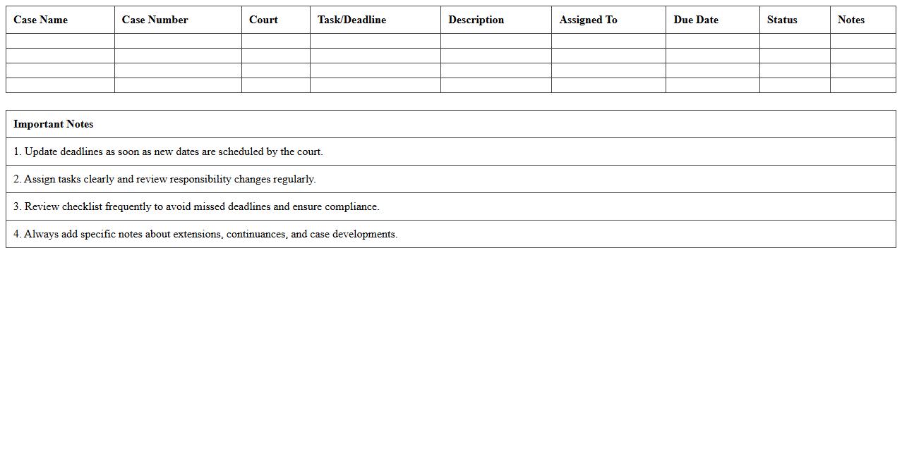 Litigation Calendar & Task Checklist Excel