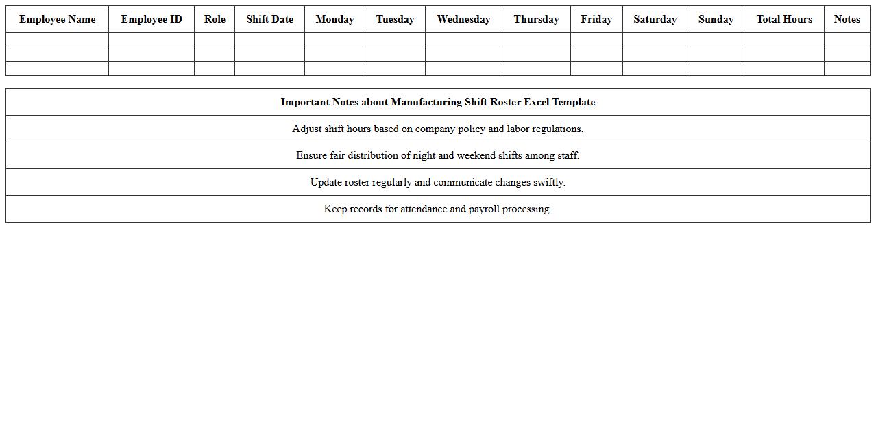 Manufacturing Shift Roster Excel Template