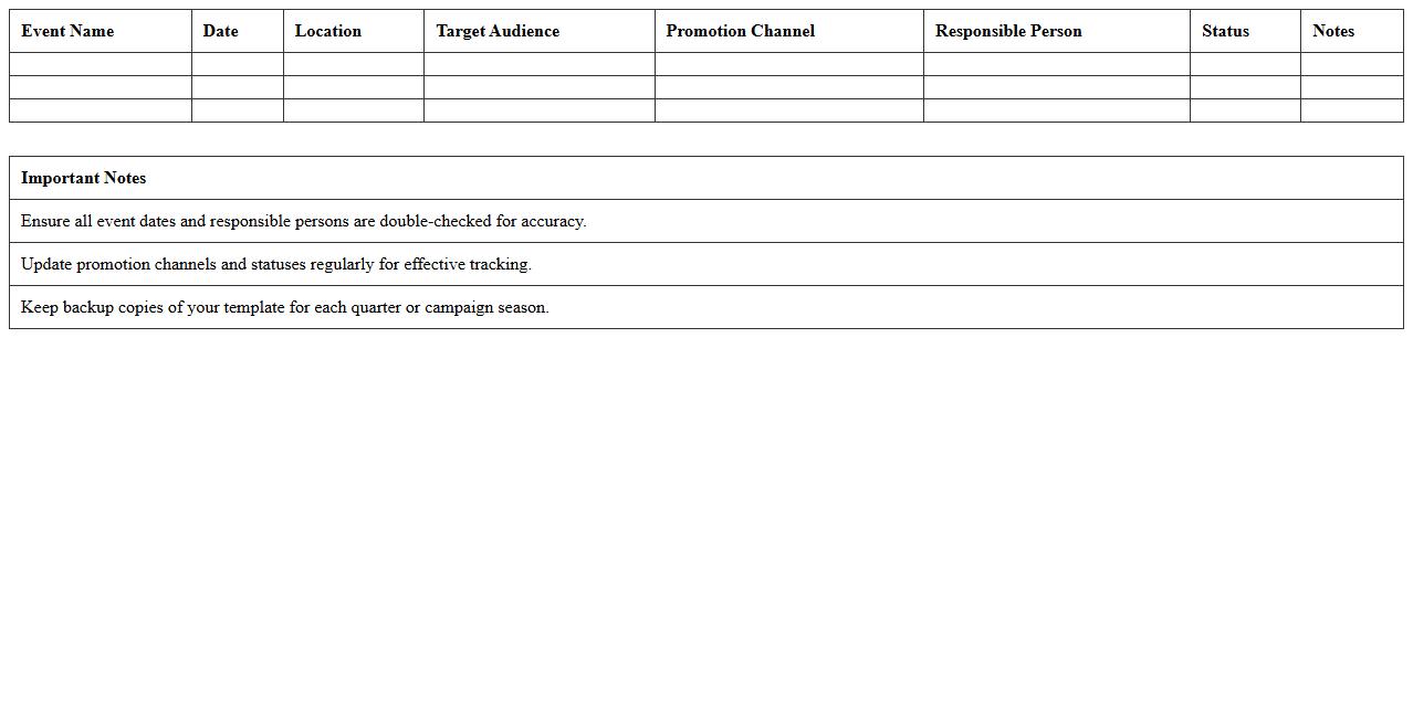 Marketing Event Promotion Calendar Excel Template