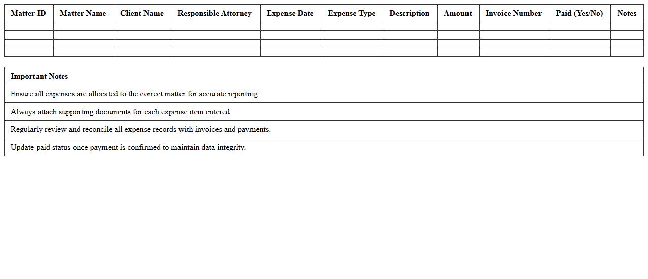 Matter-Based Legal Expense Report Excel Sheet