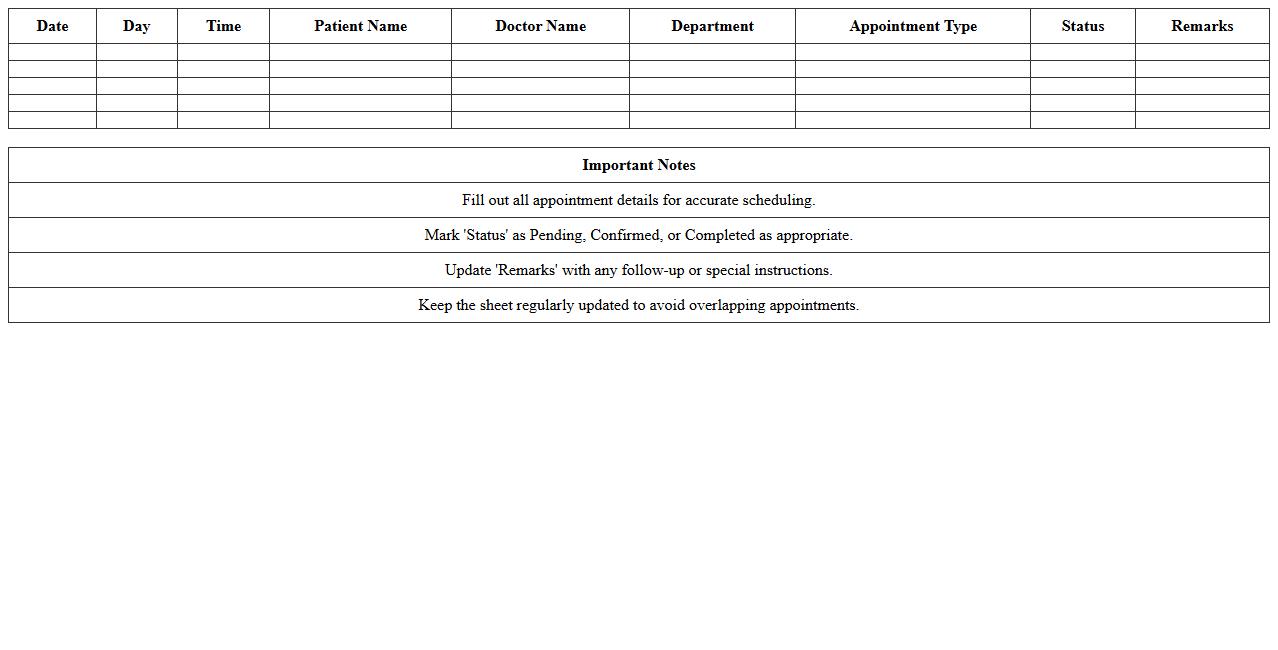 Medical Appointment Calendar Excel Sheet