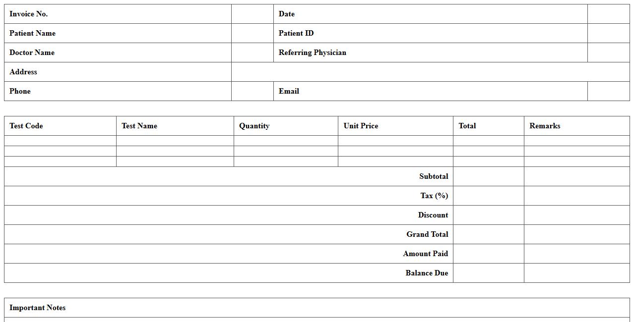 Medical Laboratory Invoice Billing Excel Form