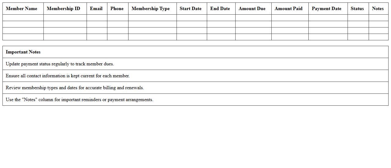 Membership Dues Tracking Excel Workbook