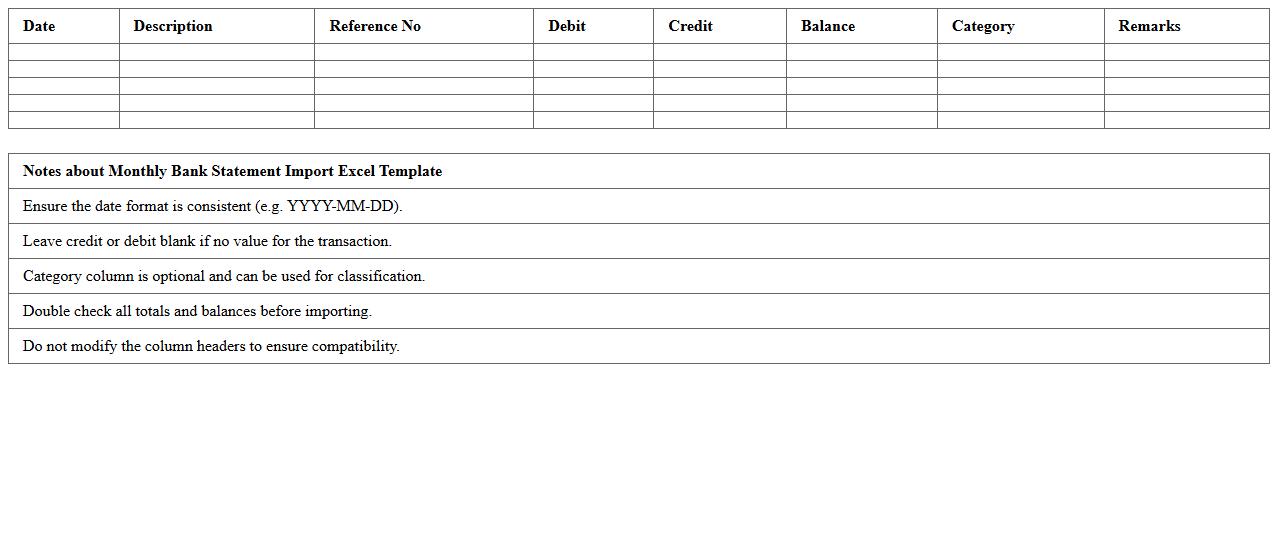 Monthly Bank Statement Import Excel Template