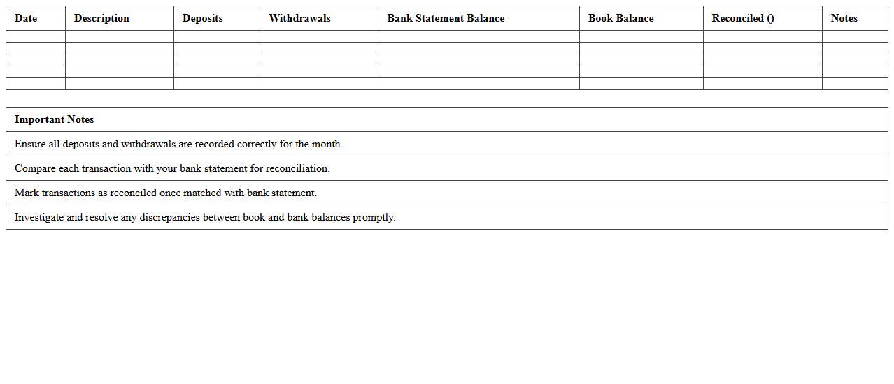 Monthly Bank Statement Reconciliation Spreadsheet