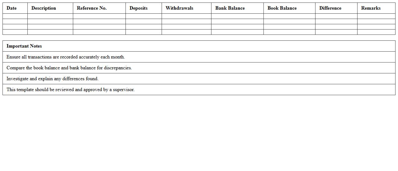 Monthly Cash Reconciliation Excel Template