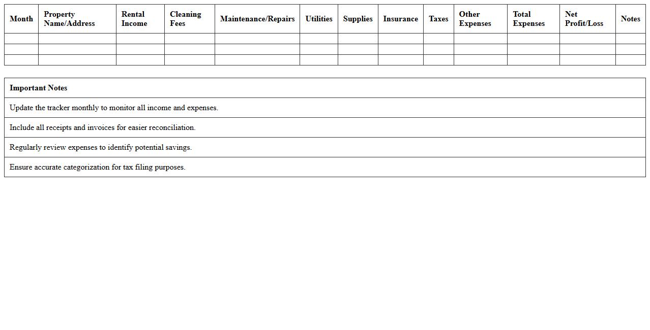 Monthly Expense Tracker for Short-Term Rentals