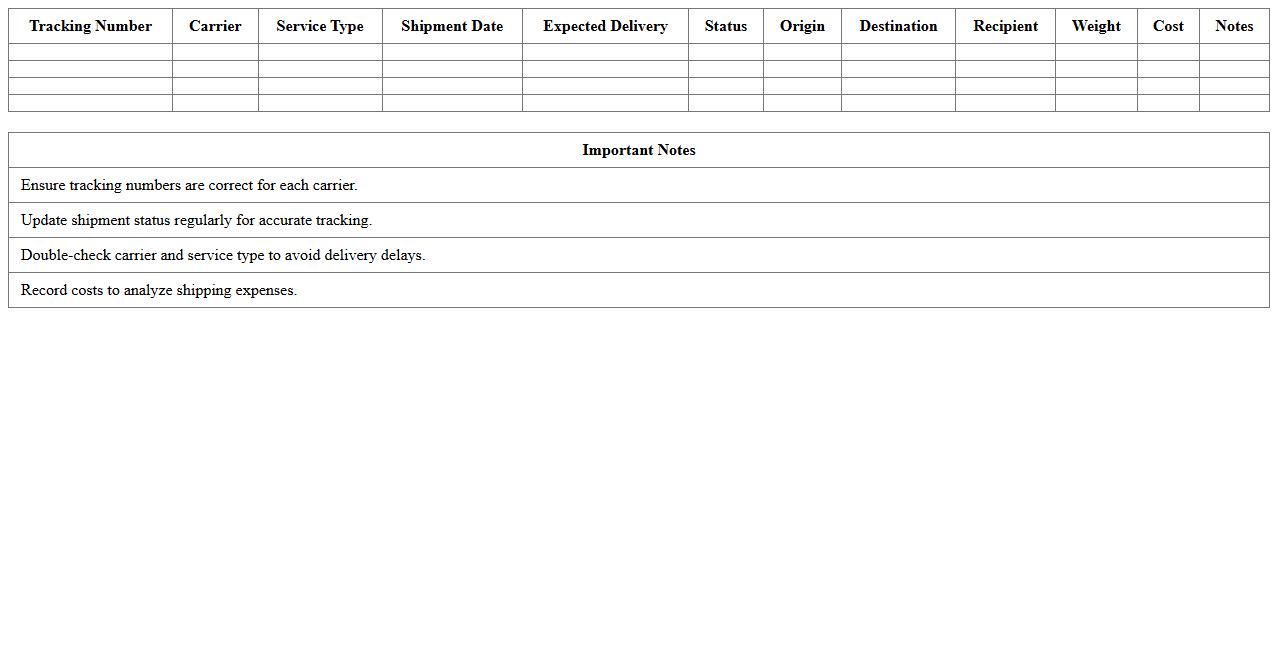 Multi-Carrier Shipment Tracking Excel Template