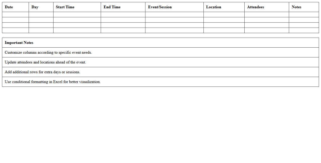 Multi-Day Event Schedule Planner Excel Template