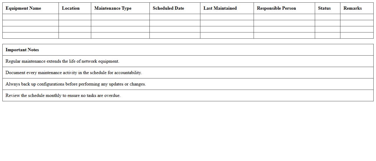 Network Equipment Maintenance Schedule Excel Template