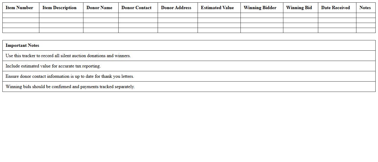 Nonprofit Donation Tracker Excel Template for Silent Auction Fundraisers