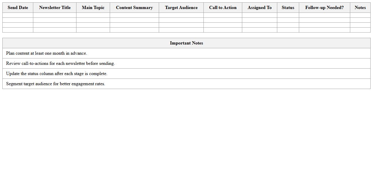 Nonprofit Email Newsletter Planning Spreadsheet
