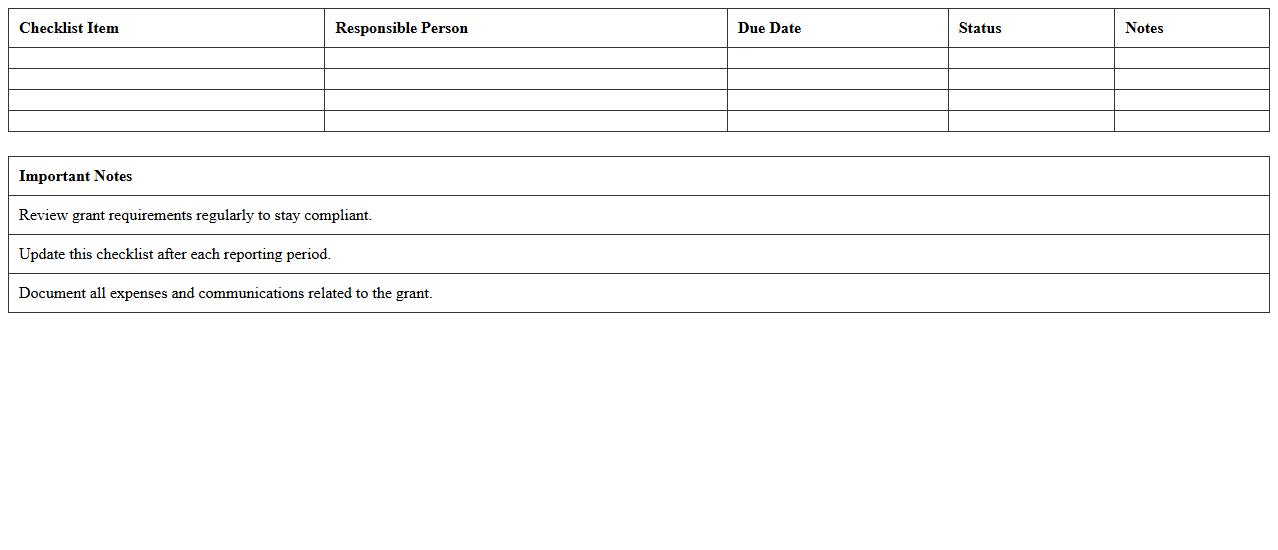 Nonprofit Grant Compliance Checklist Template