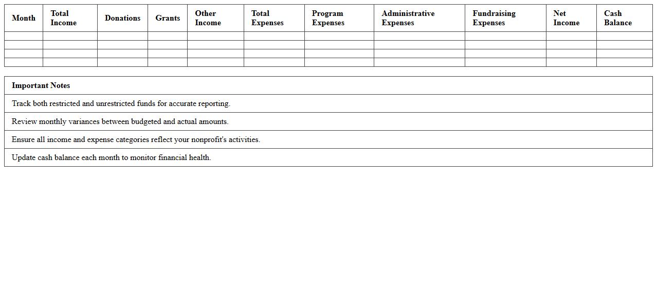Nonprofit Monthly Financial Summary Excel Template