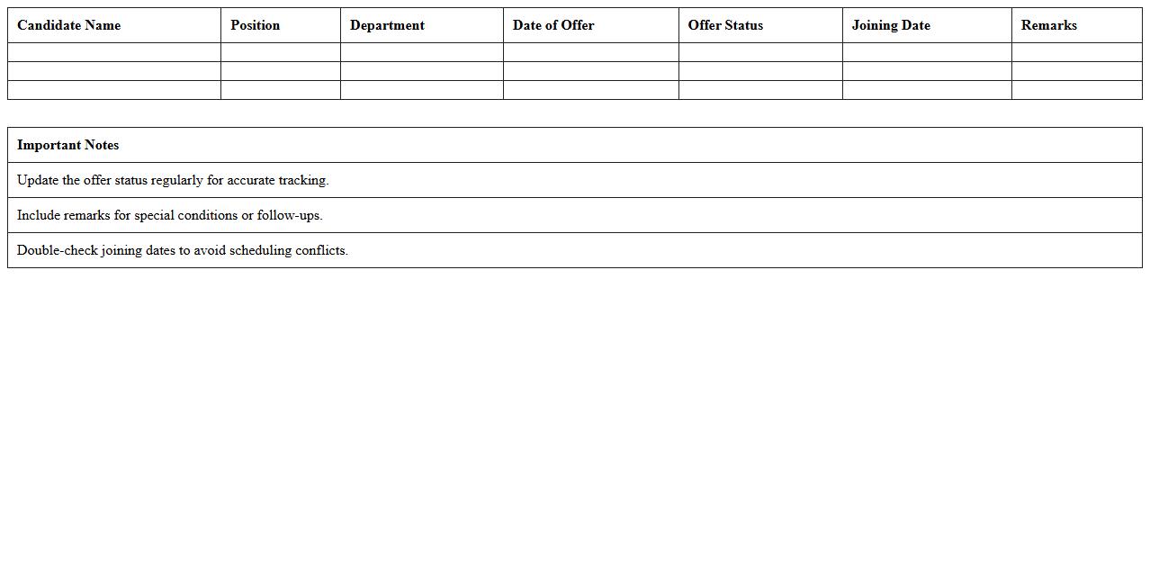 Offer Letter Tracking Excel Template