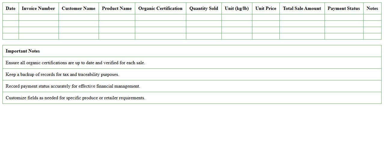 Organic Produce Sales Record Excel Template for Agriculture Retailers