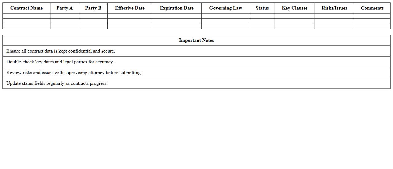 Paralegal Legal Contract Comparison Excel Sheet