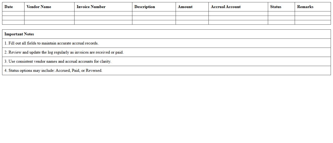 Payables Accrual Log Excel Template