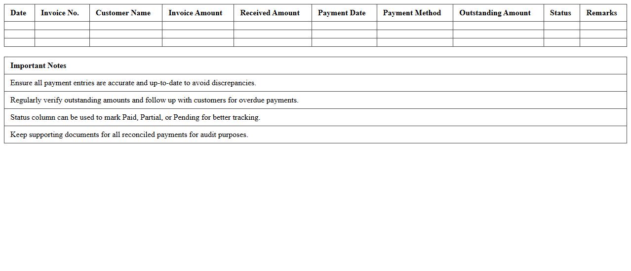 Payment Reconciliation Excel Template for Receivables