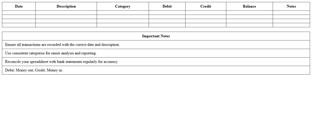 Personal Bank Transaction Summary Spreadsheet