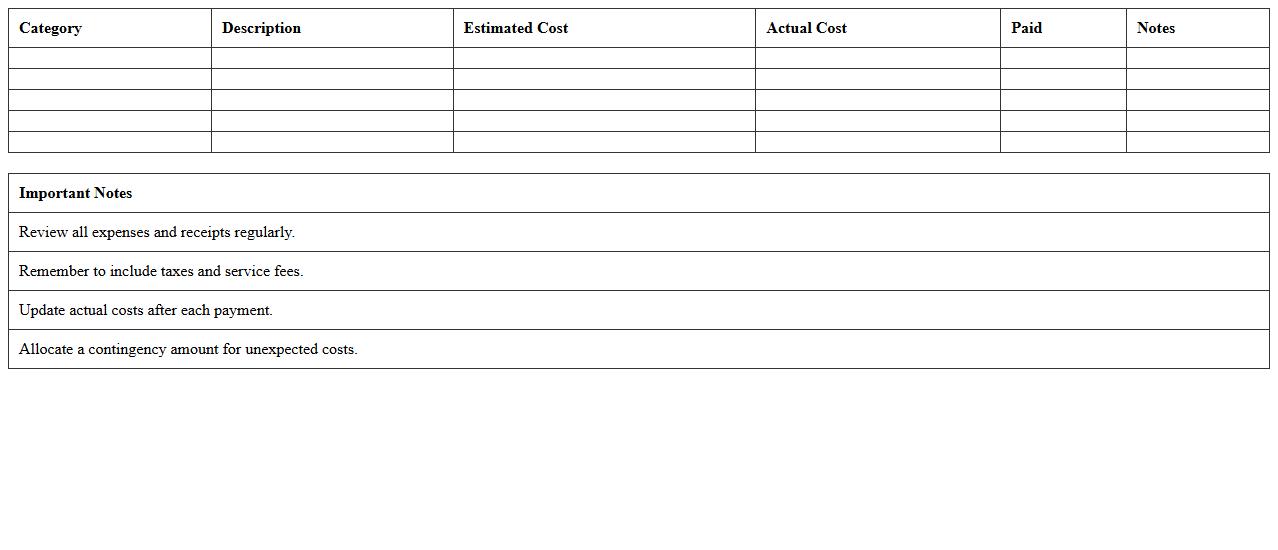 Photography Budget Planner Worksheet