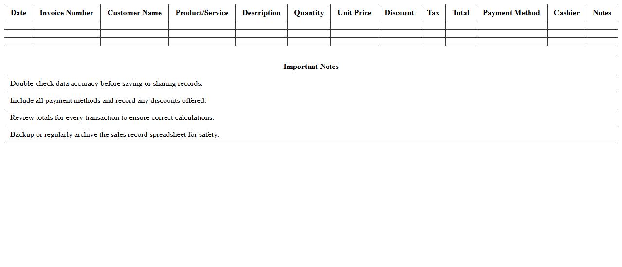 Point of Sale Sales Record Excel Template