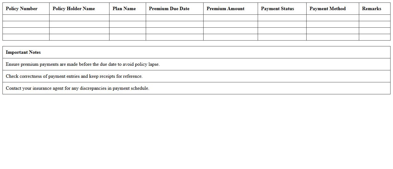 Policy Premium Payment Schedule Excel