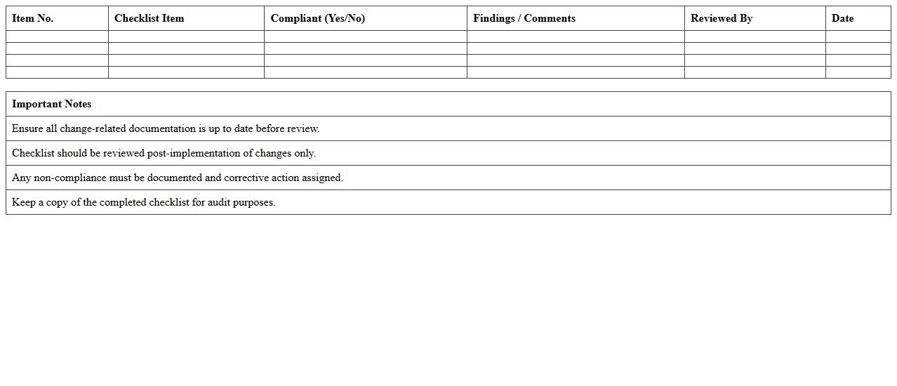 Post-Change Review Checklist Excel
