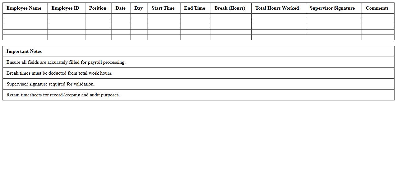 Poultry Farm Staff Work Hours Timesheet Excel