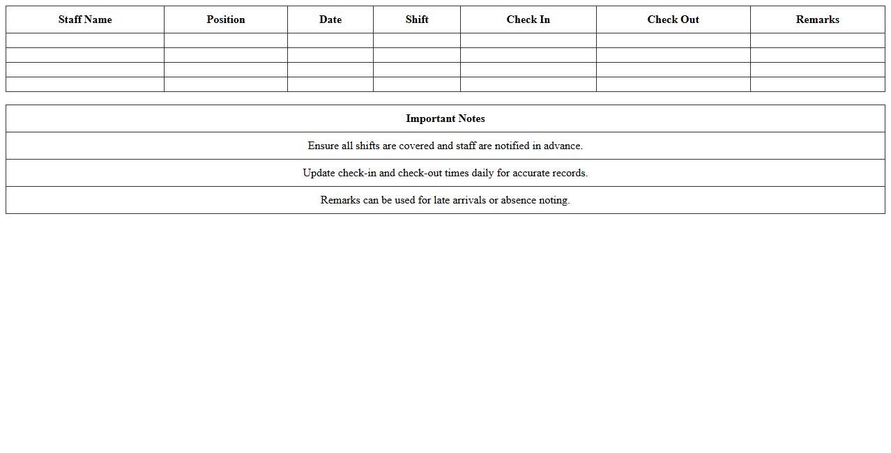 Production Staff Shift Calendar Excel