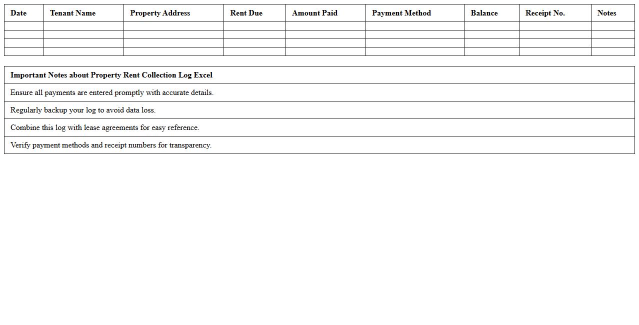 Property Rent Collection Log Excel