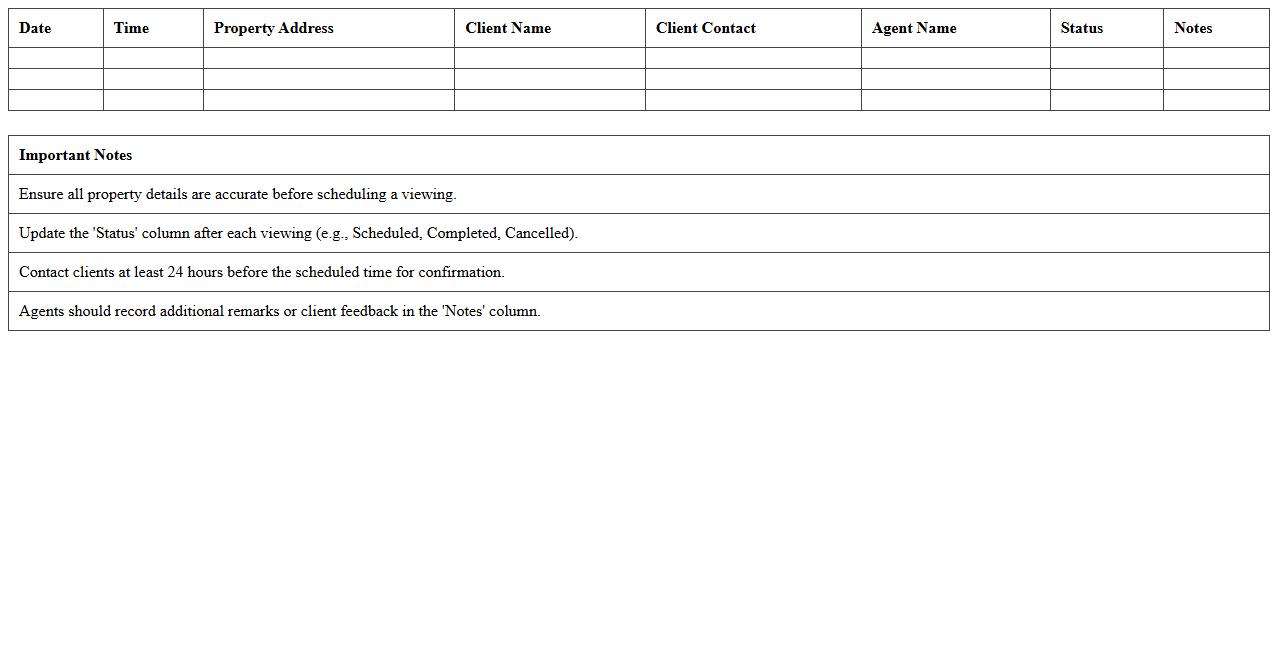 Property Viewing Schedule Management Excel Template