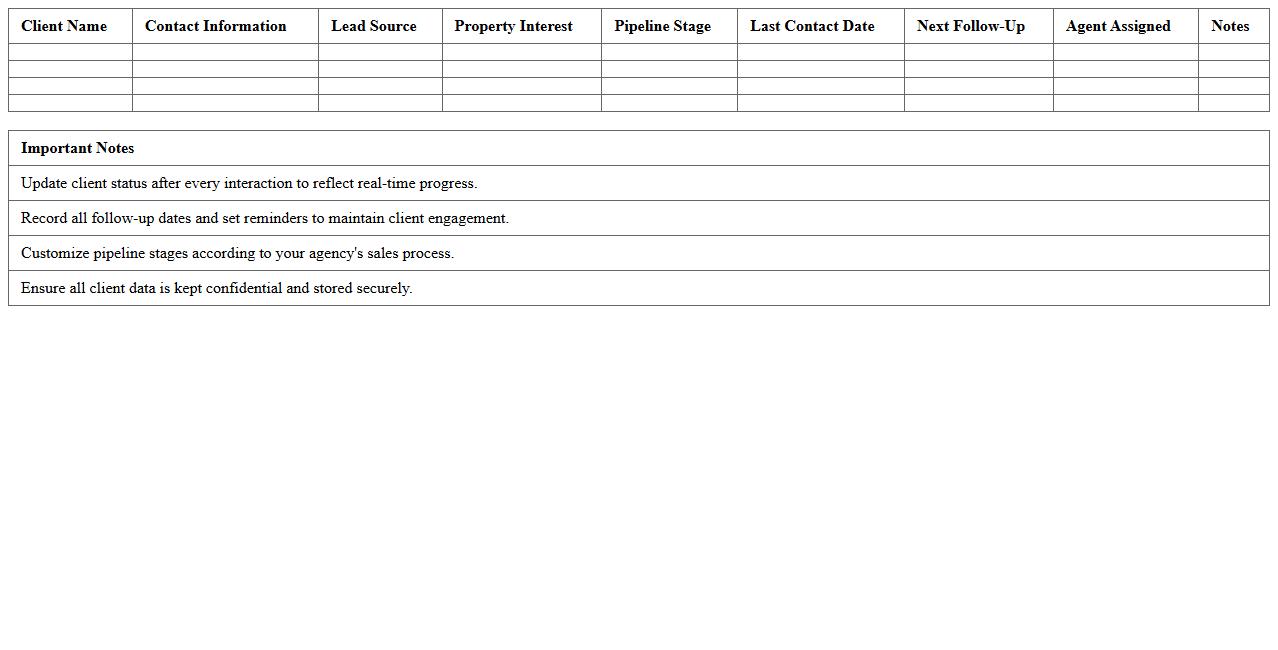 Real Estate Client CRM Pipeline Spreadsheet